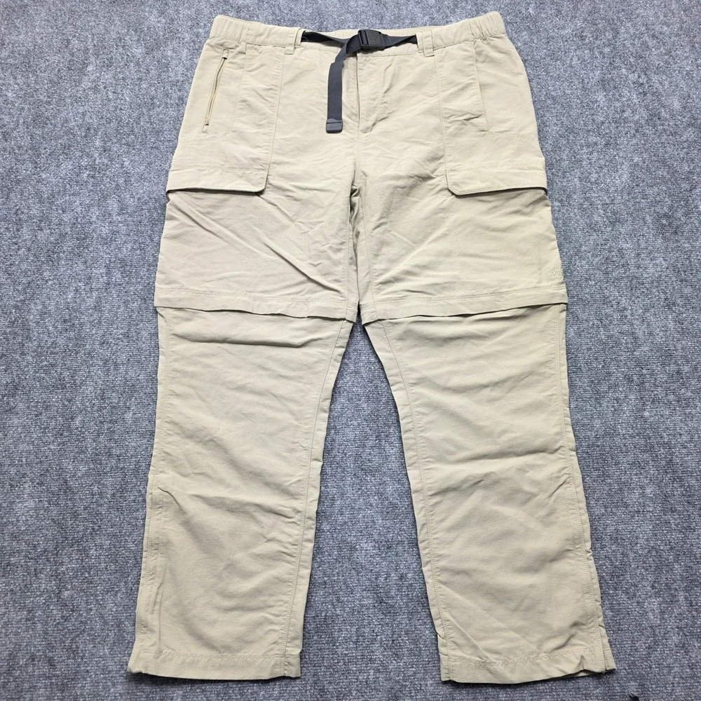 The North Face Men's XXL Convertible Hiking Pants Tan Khaki Zip Off Cargo Belted